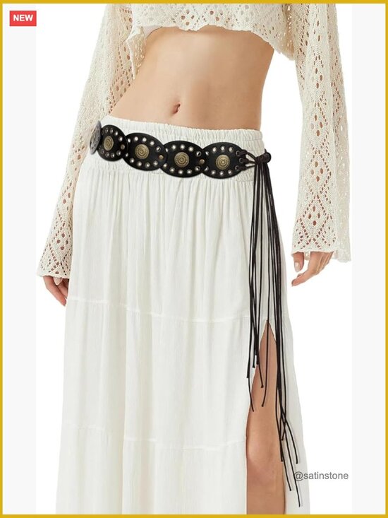 Wide Faux Leather Disc Belt with Interlinked Rivet Discs for Dresses main image 6